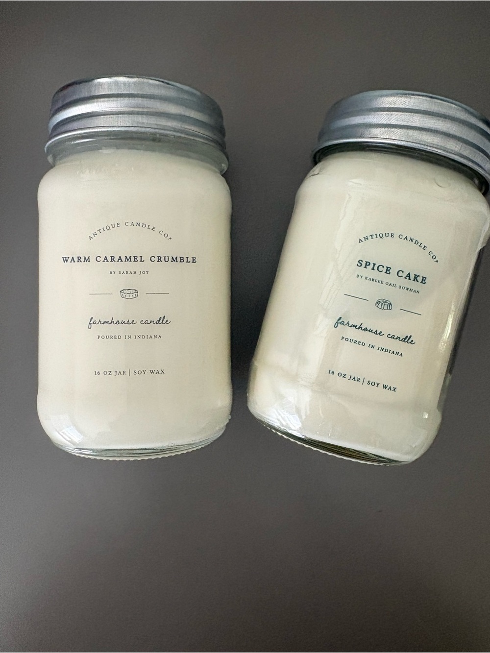 Antique Candle Co. Two 16 oz. Candles - Spice Cake & Warm Caramel Crumble NEW!